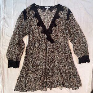 Topshop Floral & Lace Longsleeve Dress